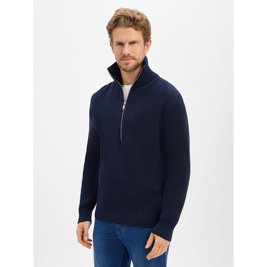 Drykorn Męski sweter z dzianiny - Manuelo Mężczyźni Prążki granatowy jednolity ze sklepu vangraaf w kategorii Swetry męskie - zdjęcie 187289406
