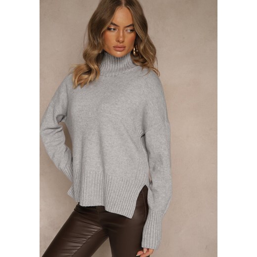 Szary Gładki Golf Casual Ralloria ze sklepu renee.pl w kategorii Swetry damskie - zdjęcie 187289548