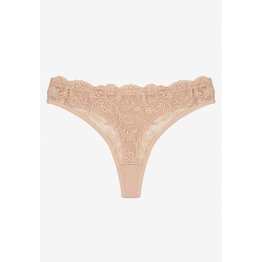 Beżowe Koronkowe Majtki Stringi z Bawełny Venalora ze sklepu born2be.pl w kategorii Majtki damskie - zdjęcie 187290076