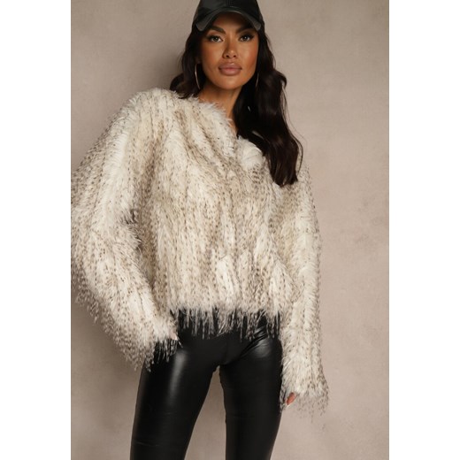 Biała Kurtka Futerko Ozdobione Cieniowaniem Tusirra - id: V1220-V1220-71-WHITE - marki Renee - 187290267 Biała Kurtka Futerko Ozdobione Cieniowaniem Tusirra ze sklepu renee.pl w kategorii Futra damskie - zdjęcie 187290267