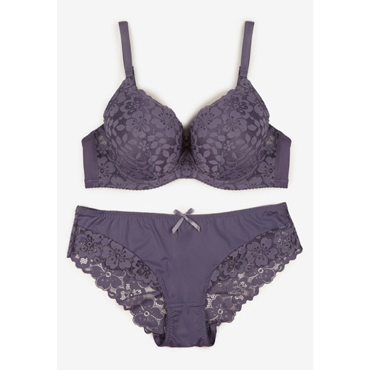 Fioletowy Koronkowy Komplet Biustonosz i Majtki Figi w Klasycznym Stylu Ezirene - id: 8248-90-PURPLE - marki Renee - 187290289 Fioletowy Koronkowy Komplet Biustonosz i Majtki Figi w Klasycznym Stylu Ezirene ze sklepu renee.pl w kategorii Komplety bielizny damskiej - zdjęcie 187290289