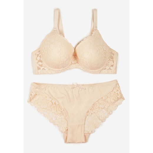 Beżowy Koronkowy Komplet Biustonosz i Majtki Figi w Klasycznym Stylu Ezirene - id: 8248-42-BEIGE - marki Renee - 187290295 Beżowy Koronkowy Komplet Biustonosz i Majtki Figi w Klasycznym Stylu Ezirene ze sklepu renee.pl w kategorii Komplety bielizny damskiej - zdjęcie 187290295