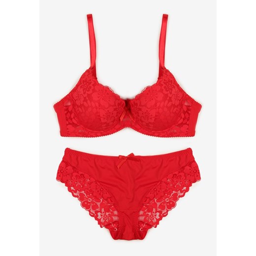 Czerwony Koronkowy Komplet Majtki Figi i Biustonosz Eziselle ze sklepu renee.pl w kategorii Komplety bielizny damskiej - zdjęcie 187290297