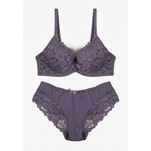 Fioletowy Koronkowy Komplet Majtki Figi i Biustonosz Eziselle ze sklepu renee.pl w kategorii Komplety bielizny damskiej - zdjęcie 187290299
