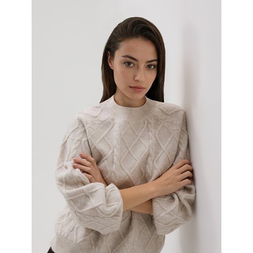 Reserved - Sweter z domieszką wełny - beżowy ze sklepu Reserved w kategorii Swetry damskie - zdjęcie 187290546