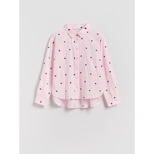 Reserved - Wzorzysta koszula z bawełny - pastelowy róż ze sklepu Reserved w kategorii Bluzki dziewczęce - zdjęcie 187290618
