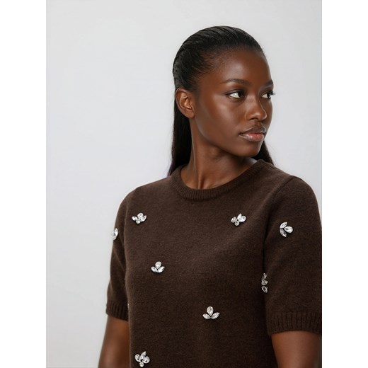 Reserved - Sweter z błyszczącą aplikacją - brązowy ze sklepu Reserved w kategorii Swetry damskie - zdjęcie 187290808