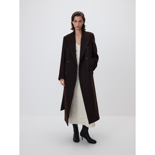 Reserved - Płaszcz z wełną Manteco - ciemnobrązowy ze sklepu Reserved w kategorii Płaszcze damskie - zdjęcie 187290946
