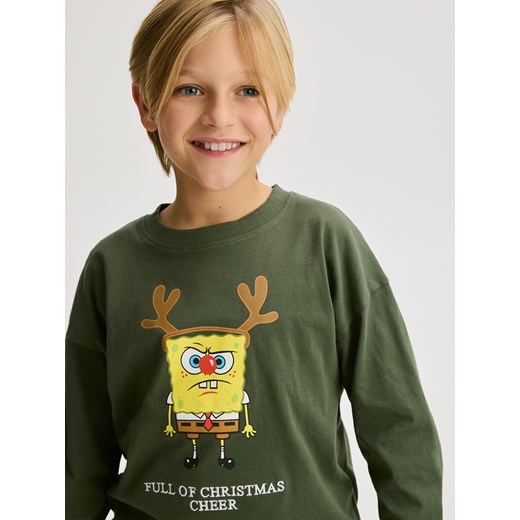 Reserved - Longsleeve Spongebob - ciemnozielony ze sklepu Reserved w kategorii T-shirty chłopięce - zdjęcie 187290968