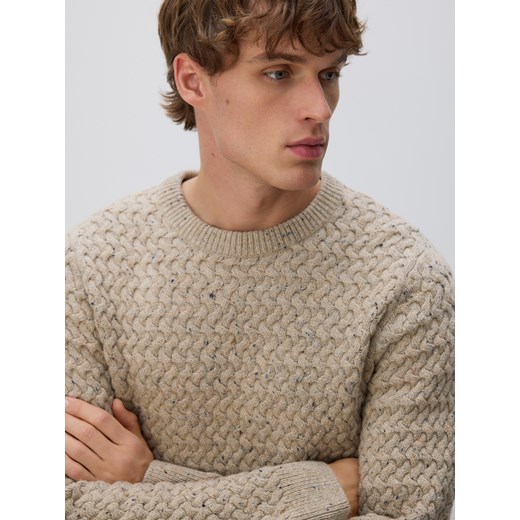 Reserved - Strukturalny sweter z wełną - beżowy ze sklepu Reserved w kategorii Swetry męskie - zdjęcie 187291088
