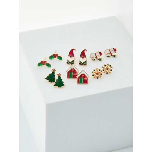 Sinsay - Kolczyki z motywem świątecznym 6 pack - wielobarwny Sinsay One Size Sinsay