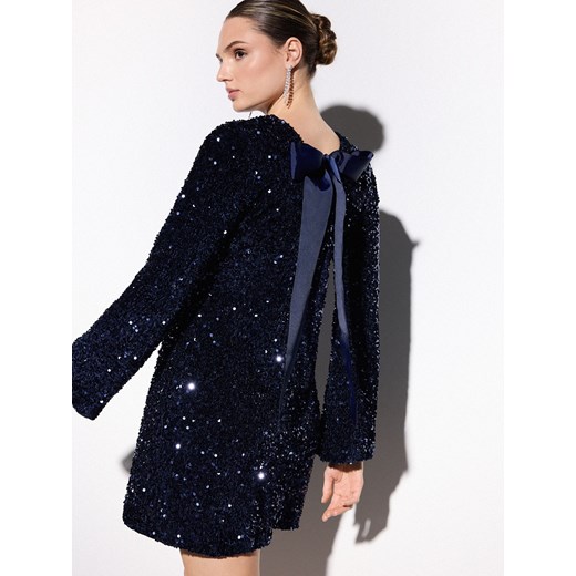 Mohito - Cekinowa granatowa sukienka mini - granatowy ze sklepu Mohito w kategorii Sukienki - zdjęcie 187291967