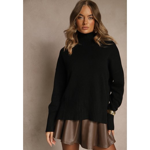 Czarny Gładki Golf Casual Ralloria ze sklepu renee.pl w kategorii Swetry damskie - zdjęcie 187292405
