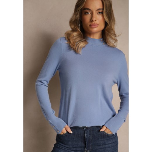 Niebieski Golf o Dopasowanym Kroju Zdobiony Minimalistycznymi Aplikacjami Unissa - id: WMY-5854-MIX5K-51-BLUE - marki Renee - 187292415 Niebieski Golf o Dopasowanym Kroju Zdobiony Minimalistycznymi Aplikacjami Unissa ze sklepu renee.pl w kategorii Swetry damskie - zdjęcie 187292415