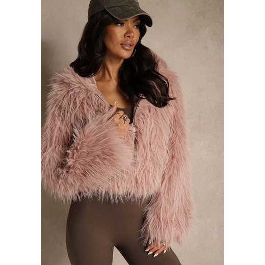 Różowa Kurtka Futerko z Kapturem i Zapięciem na Suwak Zetora - id: 05898-45-PINK - marki Renee - 187292465 Różowa Kurtka Futerko z Kapturem i Zapięciem na Suwak Zetora ze sklepu renee.pl w kategorii Futra damskie - zdjęcie 187292465
