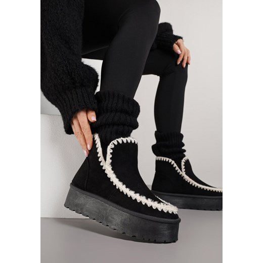 Czarne Śniegowce na Platformie Ozdobione Haftowanym Wzorem Naretusa - id: 777-20-38-BLACK - marki Renee - 187292477 Czarne Śniegowce na Platformie Ozdobione Haftowanym Wzorem Naretusa ze sklepu renee.pl w kategorii Śniegowce damskie - zdjęcie 187292477