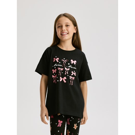 Reserved - T-shirt z nadrukiem - czarny ze sklepu Reserved w kategorii Bluzki dziewczęce - zdjęcie 187292667