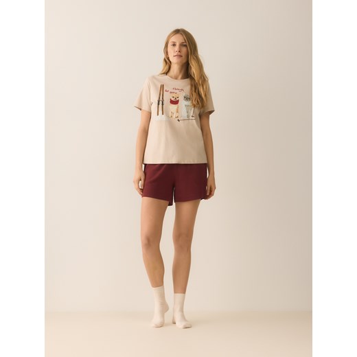 Reserved - Dwuczęściowa piżama z nadrukiem - bordowy - id: 999HD-83X - marki Reserved - 187292896 Reserved - Dwuczęściowa piżama z nadrukiem - bordowy ze sklepu Reserved w kategorii Piżamy damskie - zdjęcie 187292896