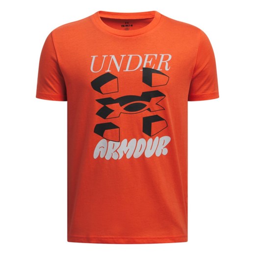 Chłopięcy t-shirt z nadrukiem Under Armour UA B Split Big Logo SS - pomarańczowy ze sklepu Sportstylestory.com w kategorii T-shirty chłopięce - zdjęcie 187293469