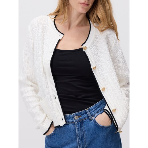 Reserved - Kardigan z kontrastowym wykończeniem - złamana biel ze sklepu Reserved w kategorii Swetry damskie - zdjęcie 187294186