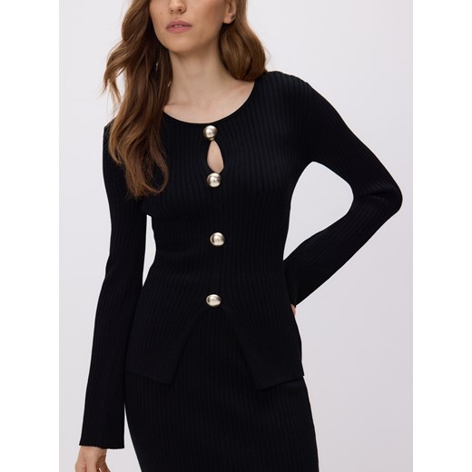 Reserved - Kardigan z ozdobnymi guzikami - czarny ze sklepu Reserved w kategorii Swetry damskie - zdjęcie 187294445
