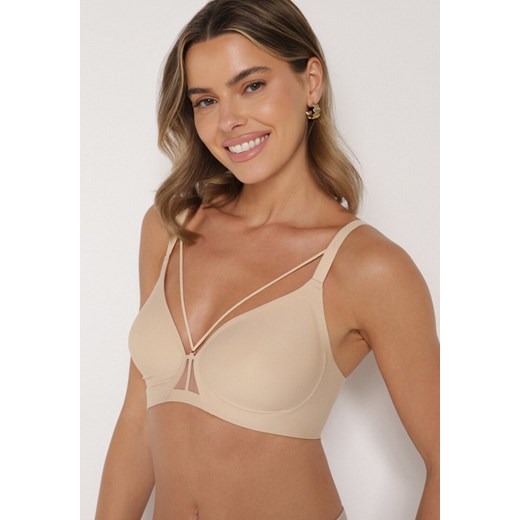 Beżowy Biustonosz z Ozdobnymi Paskami Zetessa ze sklepu born2be.pl w kategorii Biustonosze - zdjęcie 187294787