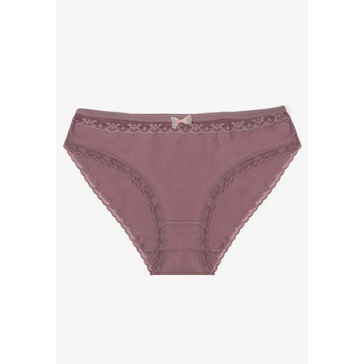 Fioletowe Majtki Figi z Bawełny Ozdobione Kokardą i Koronką Zeterie - id: J6028-66-VIOLET - marki Renee - 187294876 Fioletowe Majtki Figi z Bawełny Ozdobione Kokardą i Koronką Zeterie ze sklepu renee.pl w kategorii Majtki damskie - zdjęcie 187294876