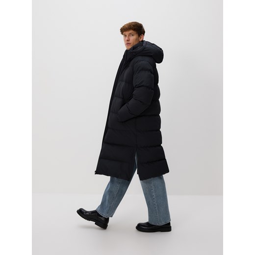 Reserved - Długa pikowana kurtka z kapturem - czarny ze sklepu Reserved w kategorii Płaszcze męskie - zdjęcie 187295568