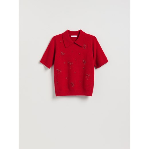 Reserved - Sweter z aplikacjami - czerwony - id: 160IM-33X - marki Reserved - 187295687 Reserved - Sweter z aplikacjami - czerwony ze sklepu Reserved w kategorii Swetry damskie - zdjęcie 187295687