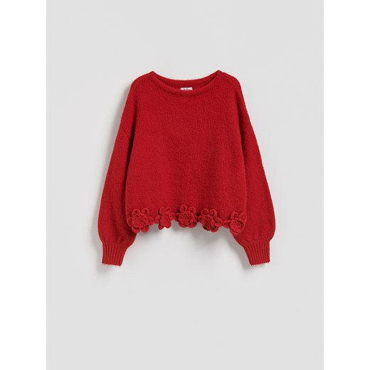 Reserved - Sweter z kwiatową aplikacją - czerwony ze sklepu Reserved w kategorii Swetry damskie - zdjęcie 187295805