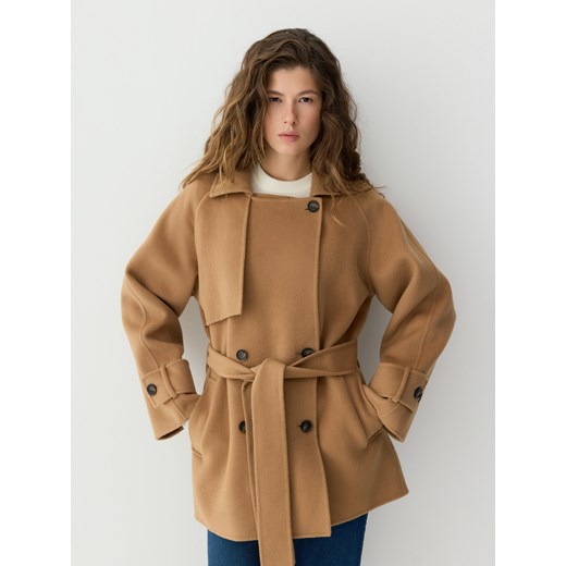 Reserved - Wełniany płaszcz handmade - brązowy ze sklepu Reserved w kategorii Płaszcze damskie - zdjęcie 187295838