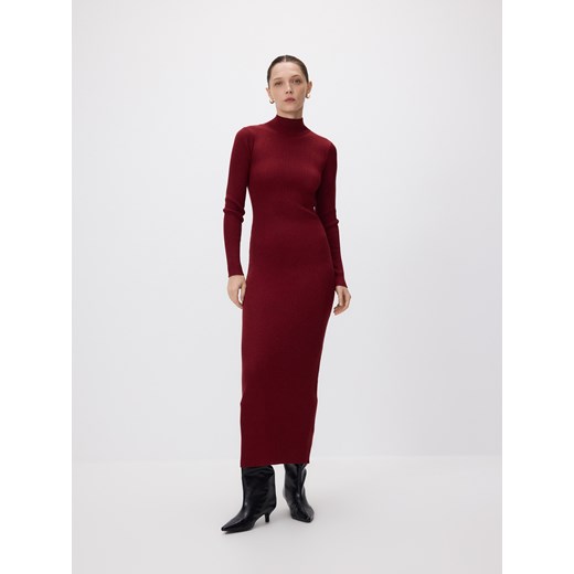 Reserved - Dzianinowa sukienka z wycięciem - burgundowy ze sklepu Reserved w kategorii Sukienki - zdjęcie 187296068
