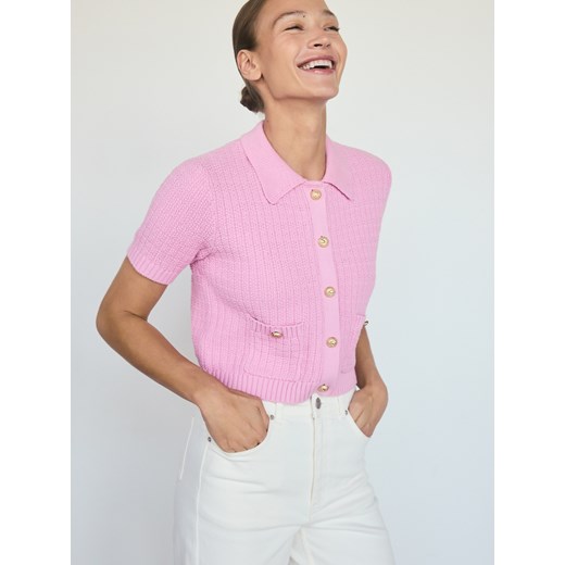 Reserved - Bawełniany kardigan z guzikami - różowy ze sklepu Reserved w kategorii Swetry damskie - zdjęcie 187296317