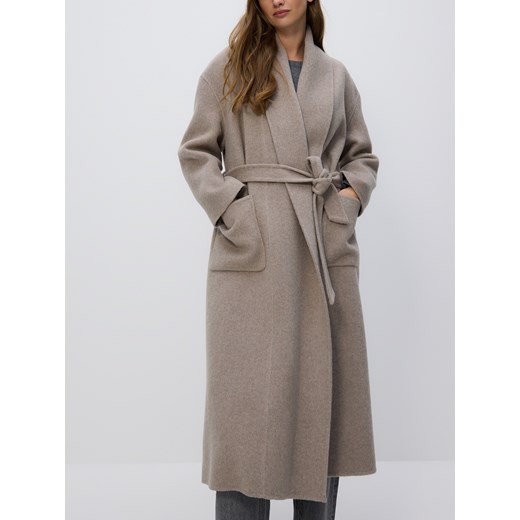 Reserved - Płaszcz handmade z wełną - beżowy ze sklepu Reserved w kategorii Płaszcze damskie - zdjęcie 187296659