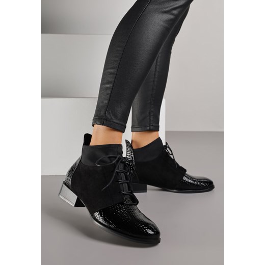 Czarne Botki Typu Trzewiki z Lakierowanymi Wstawkami z Tłoczeniem Krokodyla Zetilla - id: 401832 - marki born2be - 187296835 Czarne Botki Typu Trzewiki z Lakierowanymi Wstawkami z Tłoczeniem Krokodyla Zetilla ze sklepu born2be.pl w kategorii Botki - zdjęcie 187296835