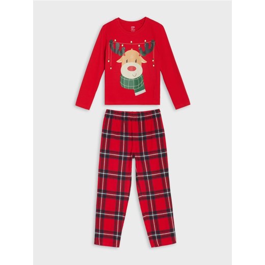 Sinsay - Piżama z flanelowymi spodniami w kratę - czerwony ze sklepu Sinsay w kategorii Piżamy dziecięce - zdjęcie 187297176