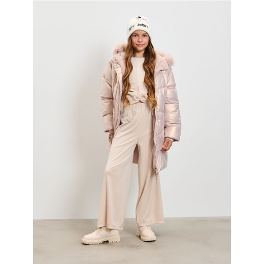 Sinsay - Welurowe spodnie wide leg - beżowy ze sklepu Sinsay w kategorii Spodnie dziewczęce - zdjęcie 187297209