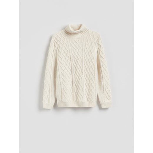Reserved - Strukturalny sweter z golfem - złamana biel - id: 084FR-01M - marki Reserved - 187297838 Reserved - Strukturalny sweter z golfem - złamana biel ze sklepu Reserved w kategorii Swetry męskie - zdjęcie 187297838