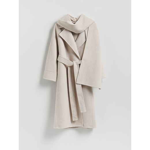 Reserved - Płaszcz handmade z odpinanym szalem - kremowy ze sklepu Reserved w kategorii Płaszcze damskie - zdjęcie 187298128