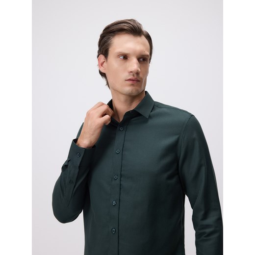 Reserved - Koszula slim z bawełny egipskiej - ciemnozielony ze sklepu Reserved w kategorii Koszule męskie - zdjęcie 187298238