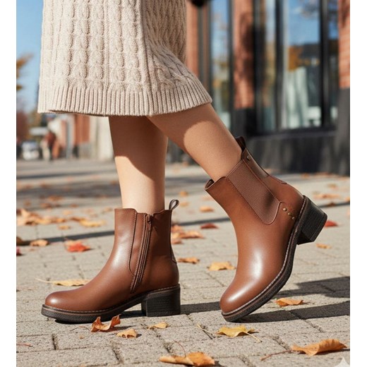 Karmelowe botki sztyblety na płaskim obcasie /A8-3 18415 W484/ - id: 33352 - marki Pantofelek24.pl - 187299388 Karmelowe botki sztyblety na płaskim obcasie /A8-3 18415 W484/ ze sklepu Pantofelek24.pl w kategorii Botki - zdjęcie 187299388