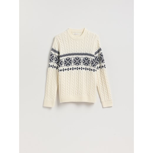 Reserved - Sweter z warkoczowym splotem - złamana biel ze sklepu Reserved w kategorii Swetry męskie - zdjęcie 187299546