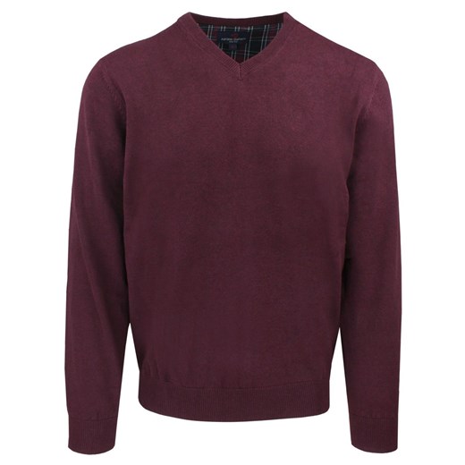 Męski, Bawełniany Sweter w Serek (V-neck) - Adriano Guinari - Bordo, Melanż SWADGaw25WINEMELANGEv ze sklepu JegoSzafa.pl w kategorii Swetry męskie - zdjęcie 187301055