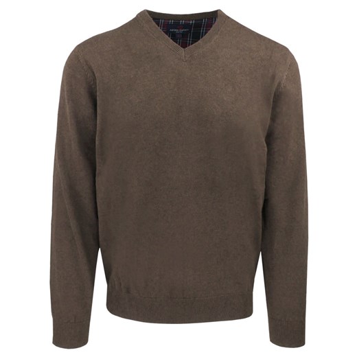 Męski, Bawełniany Sweter w Serek (V-neck) - Adriano Guinari - Brązowy SWADGaw25BROWNBROSv ze sklepu JegoSzafa.pl w kategorii Swetry męskie - zdjęcie 187301056