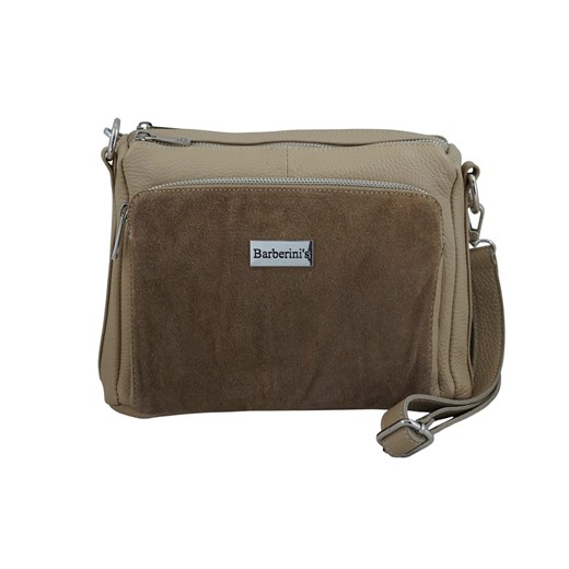 Codzienna torebka ze skóry naturalnej z zamszem - Beżowa - id: 3283 - marki Barberini's - 187301159 Codzienna torebka ze skóry naturalnej z zamszem - Beżowa ze sklepu Barberinis w kategorii Listonoszki - zdjęcie 187301159