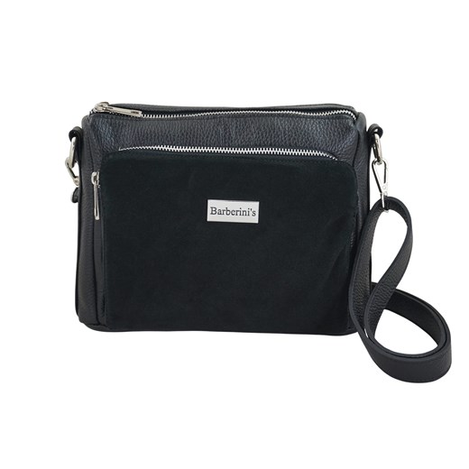 Codzienna torebka ze skóry naturalnej z zamszem - Czarna - id: 3277 - marki Barberini's - 187301187 Codzienna torebka ze skóry naturalnej z zamszem - Czarna ze sklepu Barberinis w kategorii Listonoszki - zdjęcie 187301187