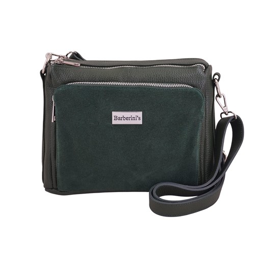 Codzienna torebka ze skóry naturalnej z zamszem - Zielona ciemna - id: 3282 - marki Barberini's - 187301206 Codzienna torebka ze skóry naturalnej z zamszem - Zielona ciemna ze sklepu Barberinis w kategorii Listonoszki - zdjęcie 187301206