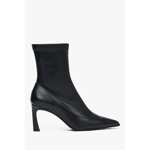 Estro: Czarne skórzane botki damskie z elastyczną cholewą na szpilce ze sklepu Estro w kategorii Botki - zdjęcie 187301436