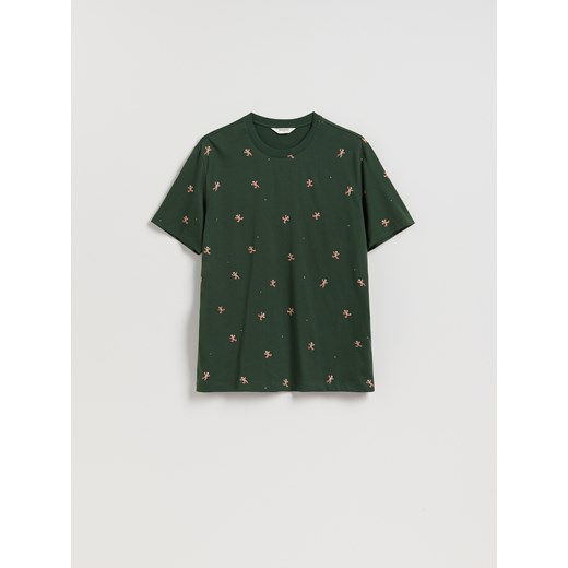 Reserved - T-shirt regular ze świątecznym motywem - ciemnozielony ze sklepu Reserved w kategorii T-shirty męskie - zdjęcie 187301517
