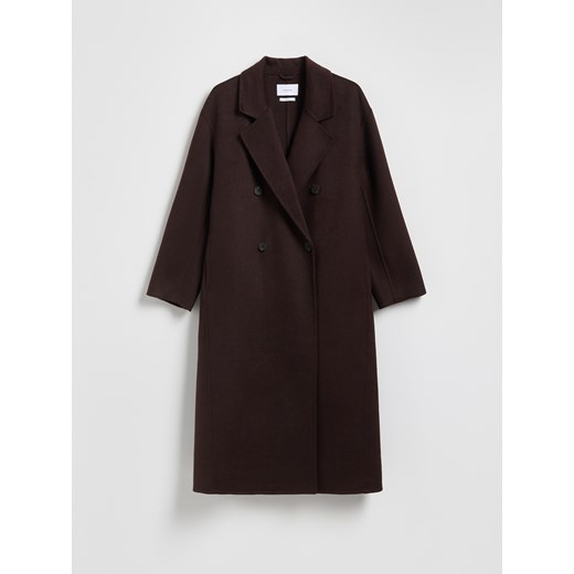 Reserved - Płaszcz handmade z wełną - ciemnobrązowy ze sklepu Reserved w kategorii Płaszcze damskie - zdjęcie 187301565